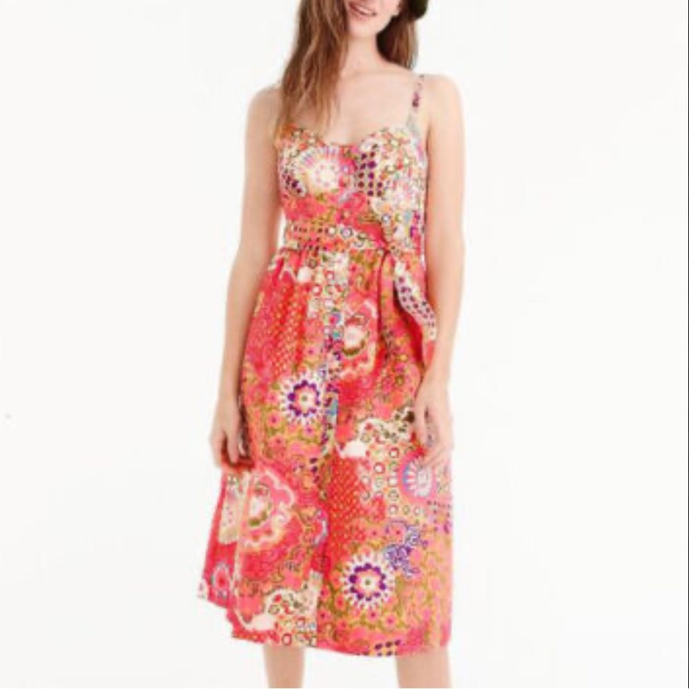 J. Crew Floral Print 70’s style button front midi dress with belt